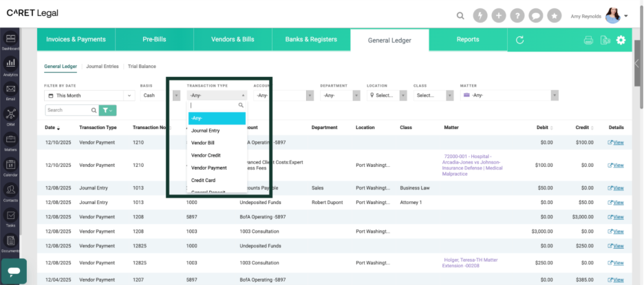 Filter by Transaction Type