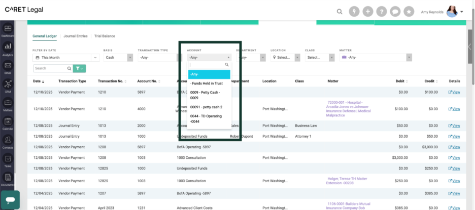 Continue Navigation to Filter by Bank Account