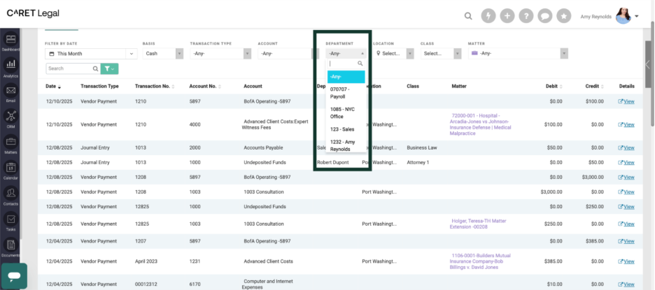 Open Subsequent Menu for Department